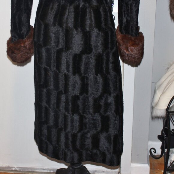 Vintage Penny Lane Geometric Velvet Belted Jacket Coat Real Mink Collar & Cuffs - Picture 10 of 13